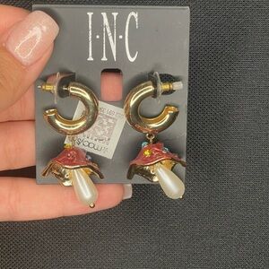INC Gold and Red Mushroom Earrings